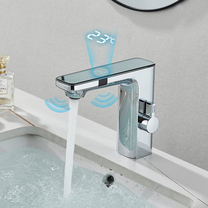 White Smart Sensor Basin Faucet Screen Digital Display Hot Cold Water Mixer Tap Touchless Vanity Sink Faucet For Bathroom