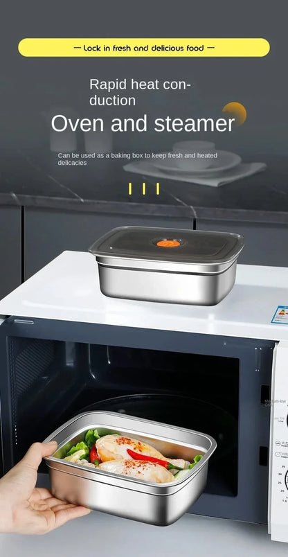 Stainless Steel Camping Lunch Box Sealed Leak-proof Bento Box Microwave Suitable Large Capacity Refrigerator Freezer Storage Box.