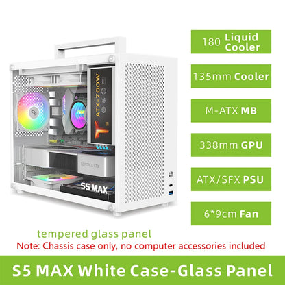 METALFISH S5 MAX Computer Case Gaming PC Chassis Support MATX/ITX 24.5*24.5cm SFX/ATX PSU 135 Mid Tower /180 WaterCooling Cooler