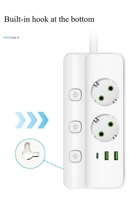 EU-Stecker-Steckdosenleiste, 2/3/4/5 Positionen, unabhängige Steuersteckdose mit 2 USB-Anschlüssen, 1 Typ-C-Anschlüsse, 2 m Verlängerungskabel, Steckdosen.