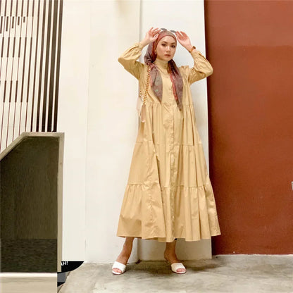 Women Muslim Long Dress Fashion Abaya Long Sleeve Solid Robe Elegant Ruffles Maxi Sundress Islamic Clothing Hijab Vestido.