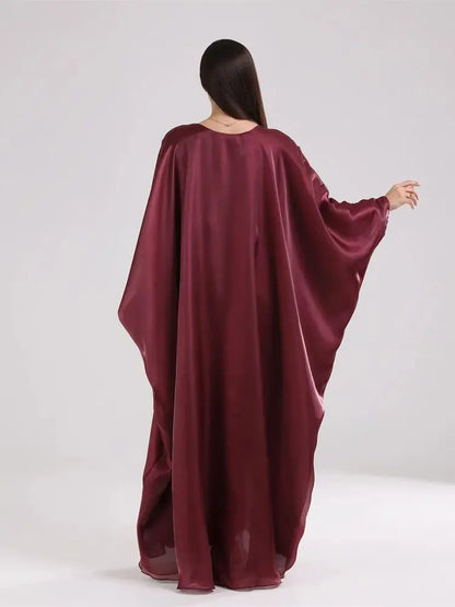 Batwing Butterfly Satin Abaya Dubai Luxury Muslim Kaftan Maxi Dress Abayas For Women Kebaya Robe Caftan Marocain Femme Vestidos.