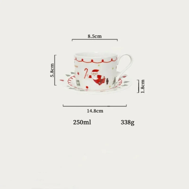Santa Claus Ceramic Coffee Cup and Saucer Suit Hand-painted Christmas Plate Home Breakfast Milk Juice Cup Fruit Dessert Plate.