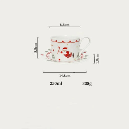 Santa Claus Ceramic Coffee Cup and Saucer Suit Hand-painted Christmas Plate Home Breakfast Milk Juice Cup Fruit Dessert Plate.