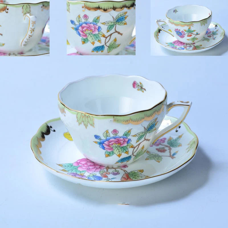 Classical Cup and Saucer Flower Basket Coffee Mug Afternoon Tea Cup Dessert Saucer Home Drinking Cup Saucer Valentine's Day Gift.