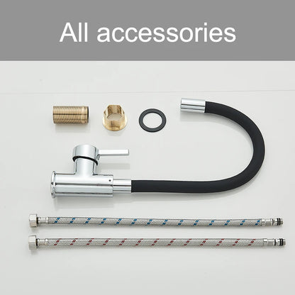 Kitchen Sink Faucet Flexible Water Pipe 360° Rotation Single Handle Deck Mount Cold Hot Water Mixer Water Tap