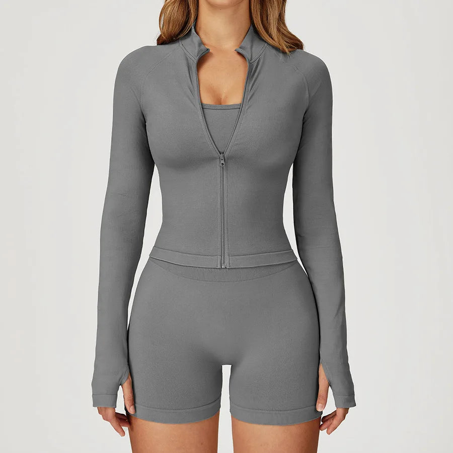 2PCS Yoga Suit Sports Set Women Gym Set Woman Tracksuit Running Workout Long Sleeve Sports Shirt Shorts and bra set Sport Outfit