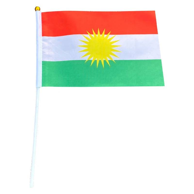 xvggdg  100pcs 14 * 21cm  plastic Stick Kurdish hand flag   waving  National   Kurdistan   banner.