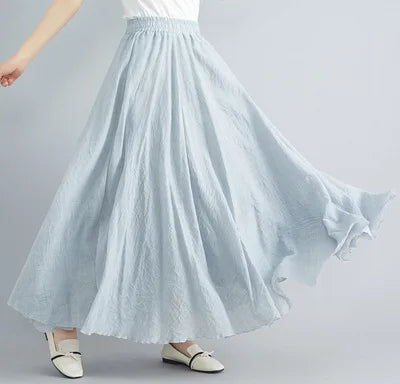 2023 new Summer Cotton Linen A-line Skirt Women Solid Color Loose High Waisted Long Skirts For Women Loose Vintage Ankle-length.