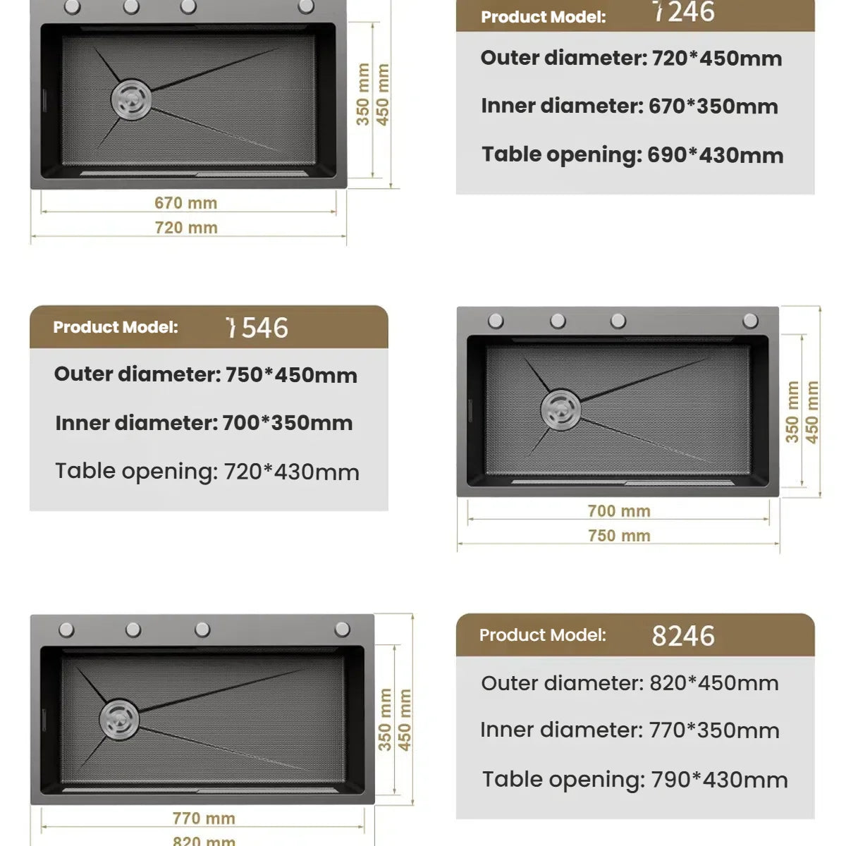 Stainless Steel Kitchen Sink Household Rice Grain Pattern Large Single Slot Wear Resistant Wash Dish Bowl Countertop Basin