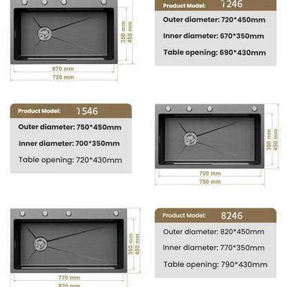 Stainless Steel Kitchen Sink Household Rice Grain Pattern Large Single Slot Wear Resistant Wash Dish Bowl Countertop Basin