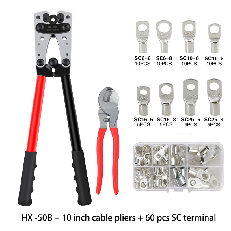 Crimpzange Rohrklemmen Crimper Sechskant-Crimpwerkzeug Multitool Batterie Kabelschuh Kabel Handwerkzeuge HX-50B 6-50 mm2 AWG 10-0