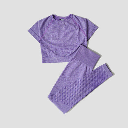 WAREBALL Seamless Yoga Set Women Workout Gym Clothes Fitness Short Sleeve Crop Top Shirt High Waist Leggings Pants Sports Suits