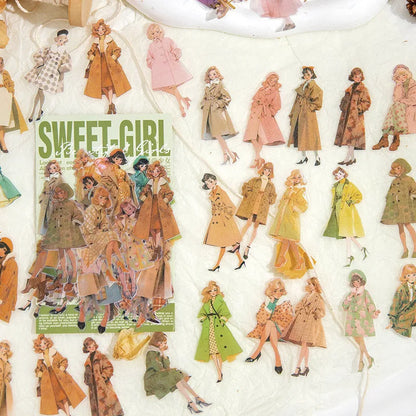 60 pcs Hand malerei Mode süße Mädchen Menschen Aufkleber Vintage Cartoon Mode Mädchen Sammelalbum Ölgemälde Illustration Aufkleber.