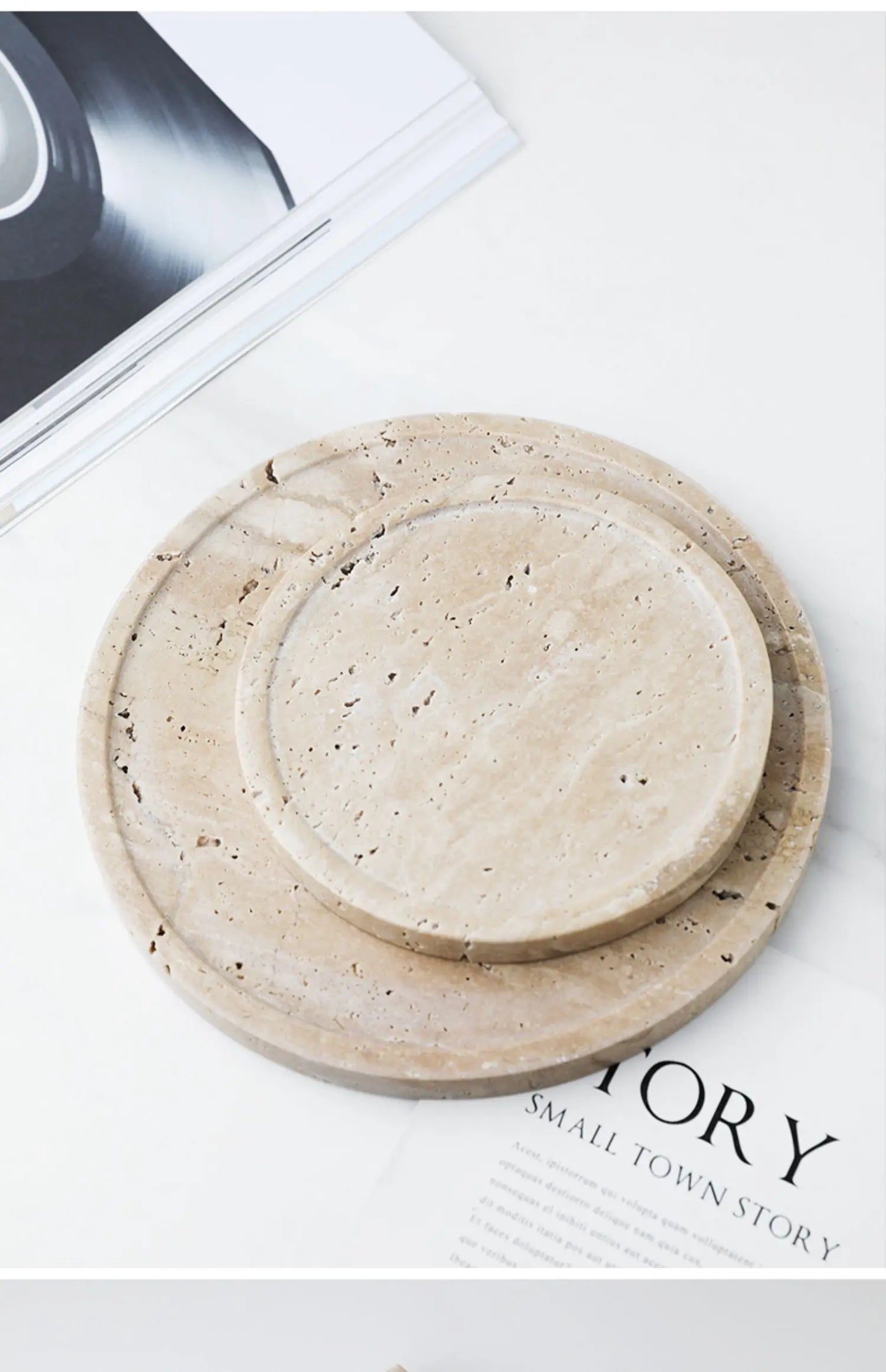 Minimalism Marble Tray for Perfume Candles Jewelry Travertine Stone Vanity Tray for Dresser Countertop Coffee Table Serving.