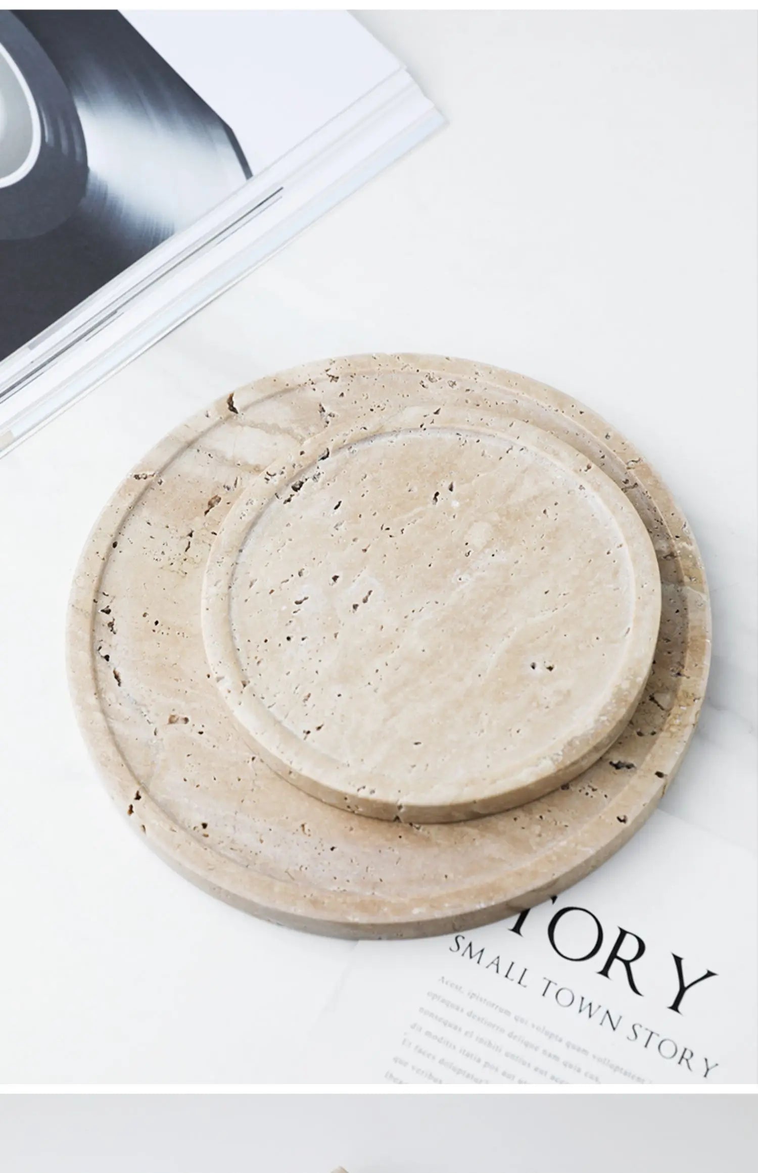 Minimalism Marble Tray for Perfume Candles Jewelry Travertine Stone Vanity Tray for Dresser Countertop Coffee Table Serving.