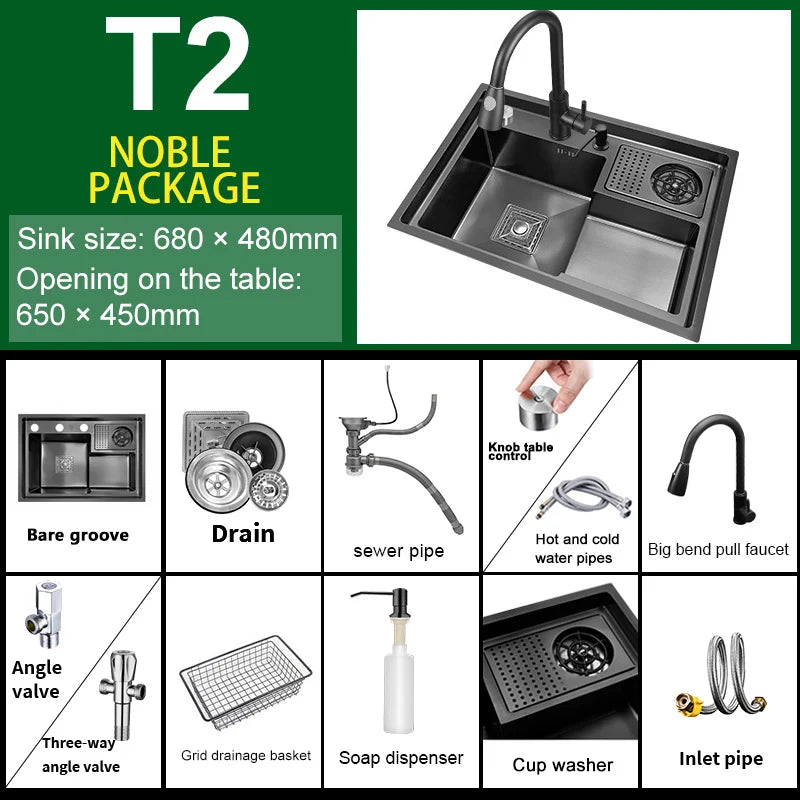 Neues abgestuftes Edelstahlspülbecken für die Küche, multifunktionale Tassenwaschbecken, Geschirrspülbecken, großes Einzelschlitz-Waschbecken