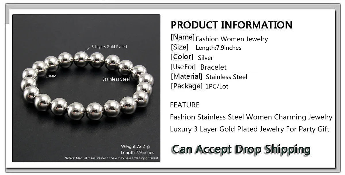 MHS.SUN Trend Stretch Stainless Steel Bracelets Gold Sliver Color 2MM 5MM 8MM Stacked Ball Beaded Bracelet For Women Men Jewelry