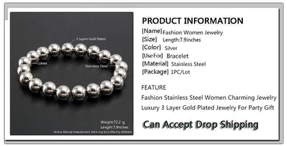 MHS.SUN Trend Stretch Stainless Steel Bracelets Gold Sliver Color 2MM 5MM 8MM Stacked Ball Beaded Bracelet For Women Men Jewelry