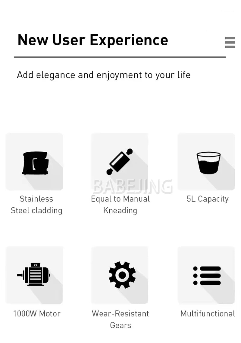 BABEJING New Hot Selling 1200w Kitchen Mixer, Electric Stainless Steel Filling Mixer, Kneading Machine.