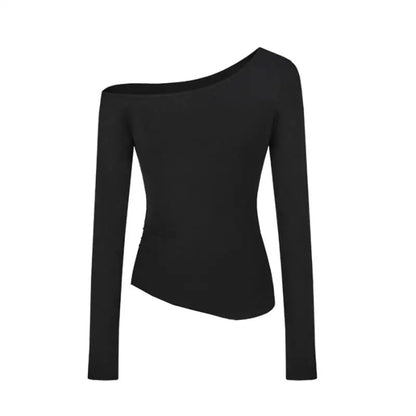 Vintage Solid Off Shoulder T Shirt Women Autumn Sexy Slash Neck tshirts Cotton Long Sleeve Chic Irregula Streetwear Slim Top Y2k