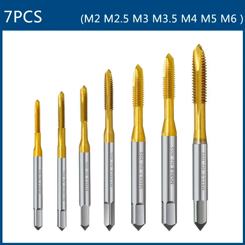 HSS Titanbeschichtung Gewindebohrer Bohrer M2 M2,5 M3 M3,5 M4 M5 M6 M8 M10 M12 Metrische gerade Nut Gewindebohrer Handwerkzeuge
