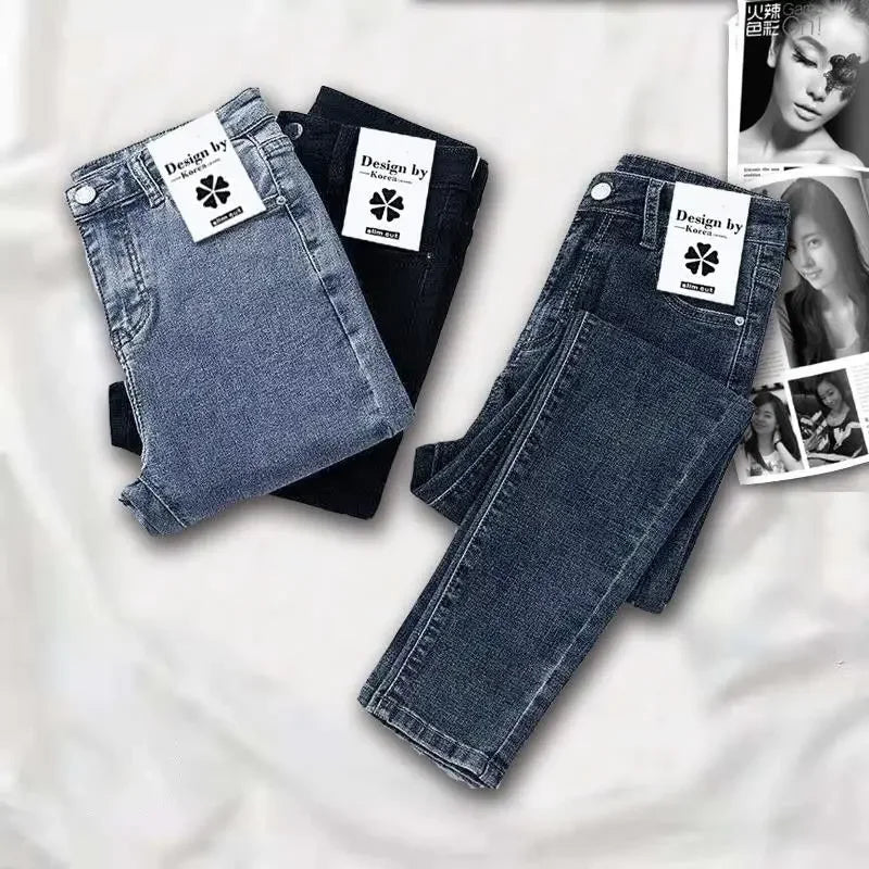 High-waisted Slimming Women's Jeans Fashionable Skinny Denim Pants Spring New Style.