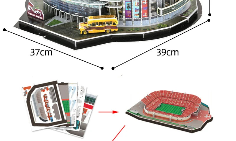 3D Football Stadium Puzzle Paper Model Architecture Kit Adult Kids Craft Building Toy Home Decor Gift Jigsaw Collectible Play.