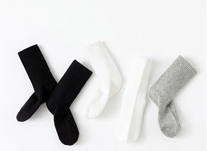 5 Pairs Pure Cotton Children Boy Socks Black White Grey Solid Color Unisex Breathable Sports School Socks Baby Girl Calf Socks