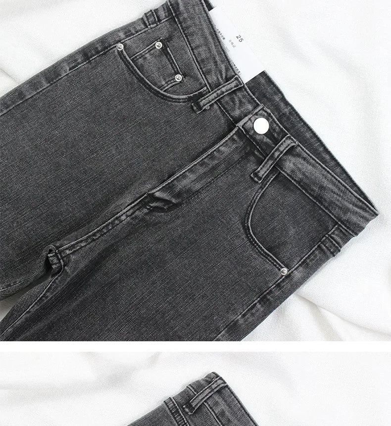 Black Grey Jeans Women's Spring Autumn Winter High-Waisted Petite Stretchy Tight Small Footed Pants Slimming Pencil Leggings.