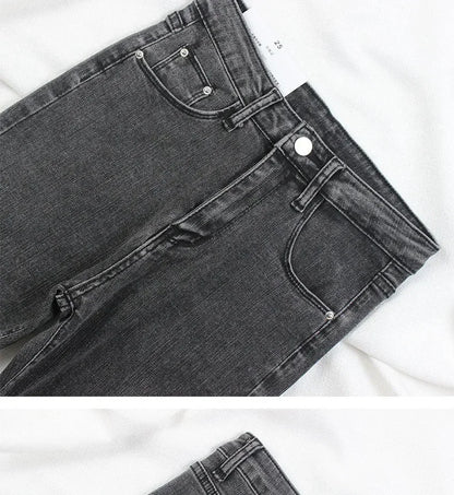 Black Grey Jeans Women's Spring Autumn Winter High-Waisted Petite Stretchy Tight Small Footed Pants Slimming Pencil Leggings.