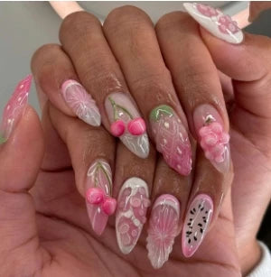 24Pcs/set Almond Press-On French Nail Tips Green Cat Eye False Nails Simple&Elegant Wearable Nail Art for Women&Girls Daily Wear