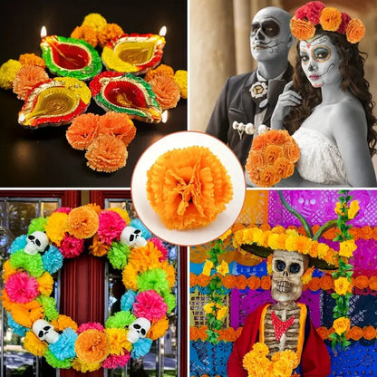 2,17 Zoll mexikanische Ringelblume künstliche Blumen Tag der Toten DIY Girlande String Halloween Diwali Party Home Outdoor Dekoration.