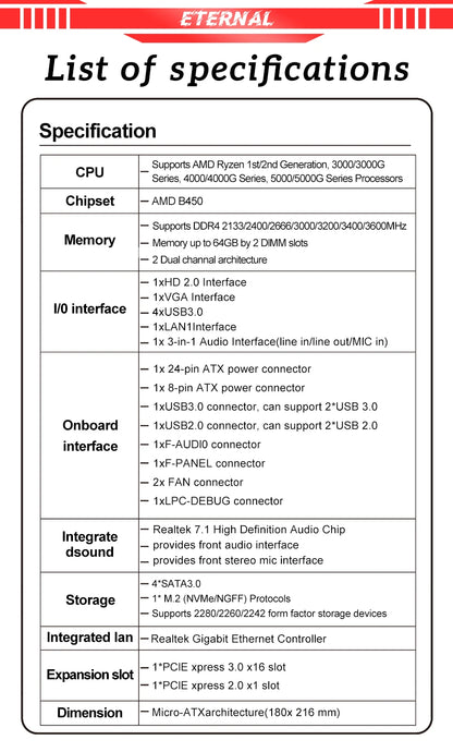 SOYO AMD B450M Game Motherboard DDR4 Memory AM4 Mainboard M.2 NVME Desktop Computer components Supports CPU AMD AM4 Ryzen1-5th.