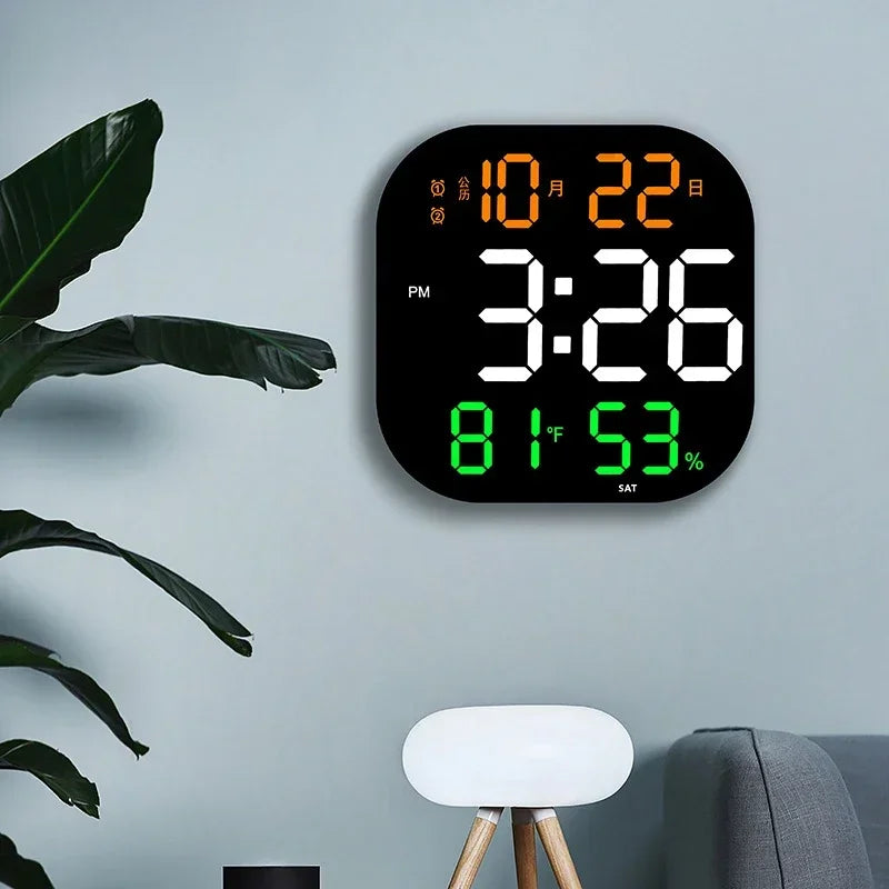 13 Zoll LED große digitale Wanduhr mit Fernbedienung TEMP Luftfeuchtigkeit Woche Auto Dimmer 12/24H Wecker für Home Office Dekor