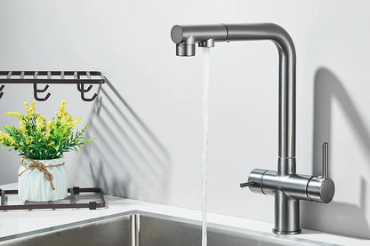 Filtered Kitchen Sink Faucet Pull Out Spray 360 Rotation Water Filter Tap Dual Sprayer Drinking Water Tap Vessel Sink Mixer