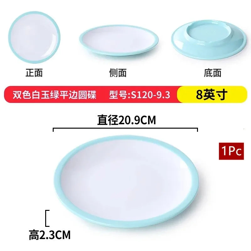 1Pc Commercial Melamine Tableware Household Plastic Dinner Plates Round Barbecue Salad Dishes Plate Kitchen Accessories