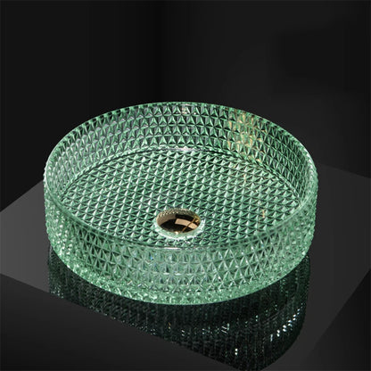 Luxuriöses Waschbecken aus Kristallglas, Badezimmer-Waschbecken, rosa Arbeitsplatte, Kunstbecken, rundes Mini-Schüsselbecken, Waschraum-Waschbecken mit Wasserhähnen