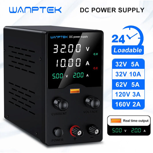 Wanptek DC Lab Power Supply 32V 62V 120V 160V Adjustable Switching Power Supply with 5V 2A USB Charging Display Regulator.