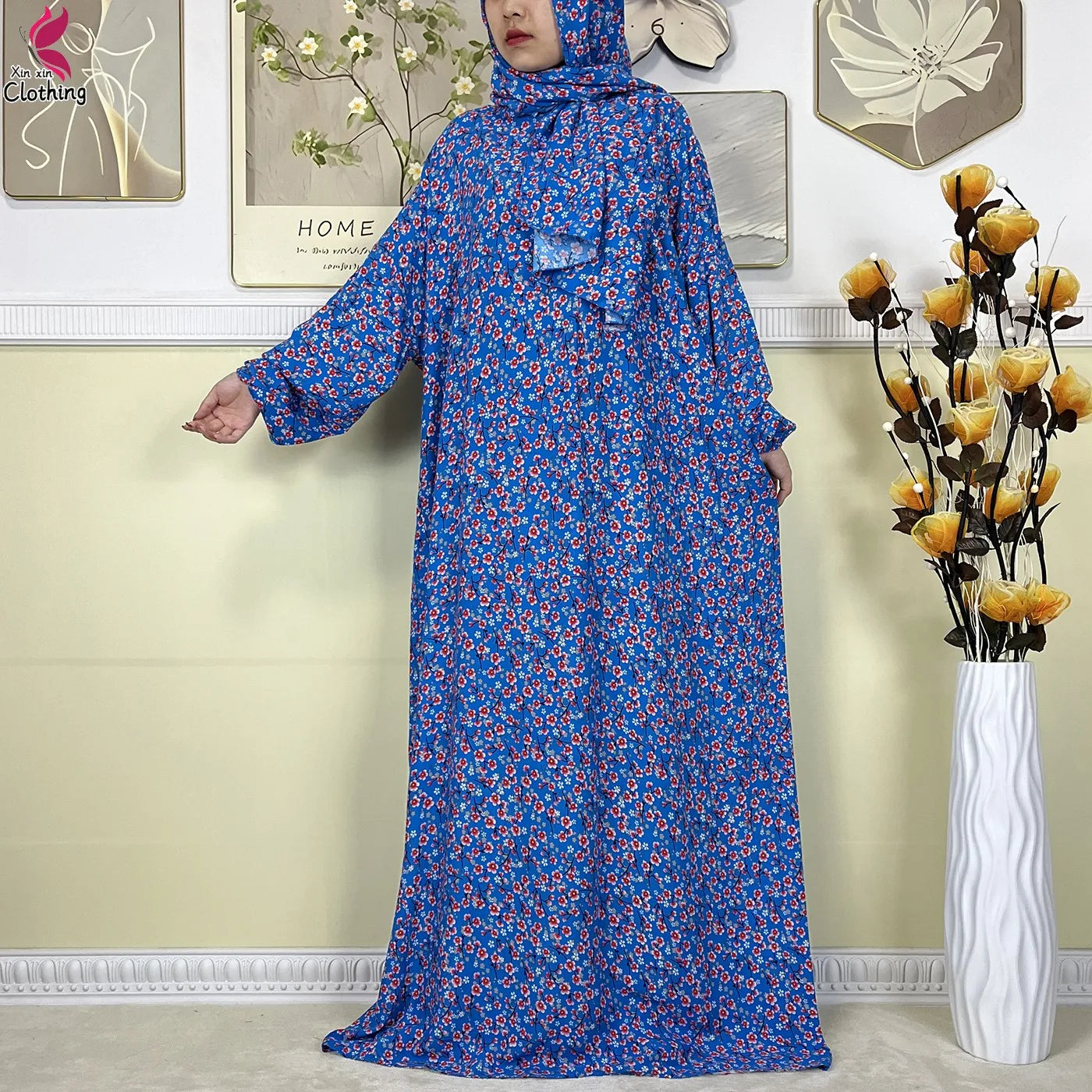 2025 New Muslim Abayas For Women Ramadan Prayer Garment Dubai Middle East Femme Robe Cotton Loose African Dress Turban Attached