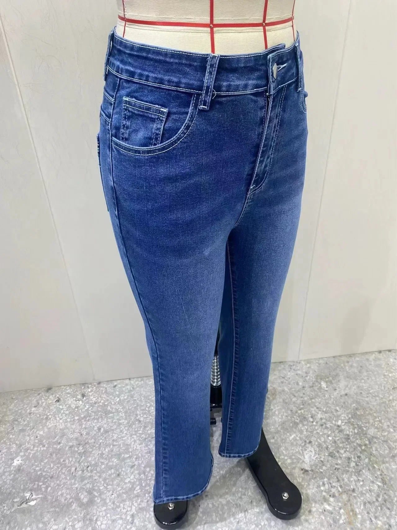 Classic Retro Style Solid Color Denim Pants Elastic Slimming Flared Long Trousers High Waist Jeans Women's Fashion Decorative Bu.