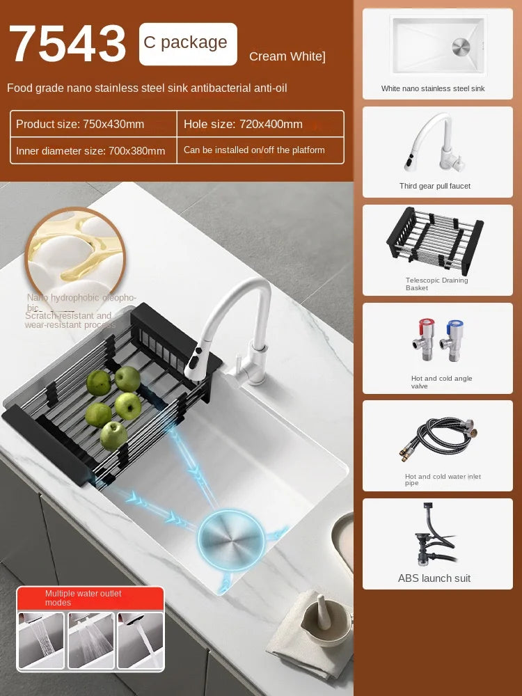 White Stainless Steel Kitchen Sink with Digital Display Multifunction Waterfall Faucet large Wash Basin for Kitchen Accessories