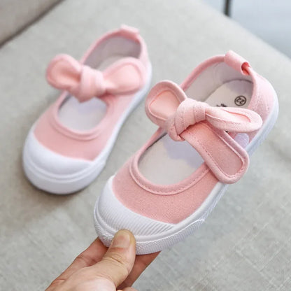 Korean Style Fashion Children Fashion Girls Canvas Shoes Versatile Bow Baby Kids Casual Shoes Simple Classic Candy Color Bowtie.