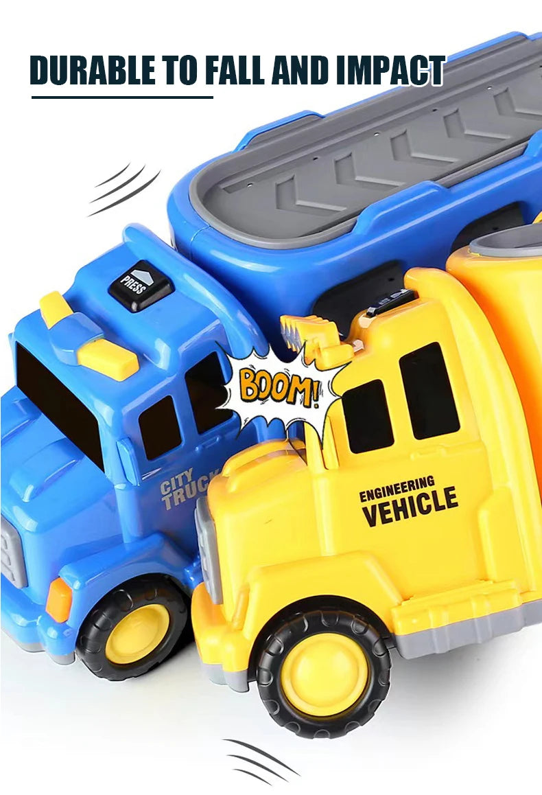 5pcs Kids Toy Construction Vehicles Transport Truck Carrier Toy Truck For Toddler Boys Girls Fire Truck Gift For Boys And Girls.