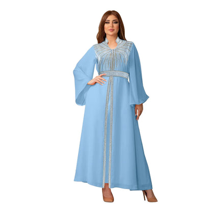 Arabische Robe Mode Nahen Osten Muslimischen Kaftan Dubai Hot Fix Diamant Party Abendkleider für Frauen Kerb Stehkragen Vestidos