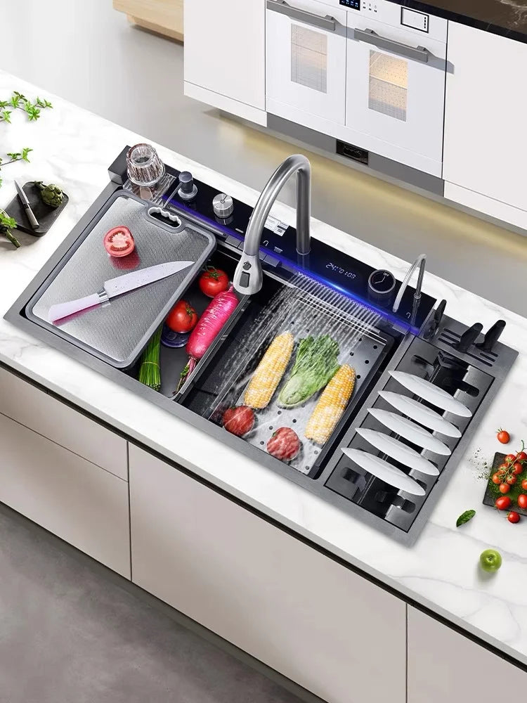 Large Single-Basin Digital Intelligent Sinks Water Bowl Stand 100x46cm Thickened Stainless Steel for Multi-Functional Kitchen