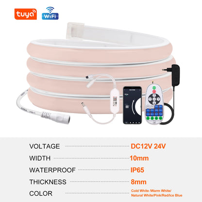 12V 24V Tuya Smart WiFi COB Neon Strip Waterproof 0.5M 5M 10M 20M 320LED/M Flexible LED Tube Tape for Kitchen Cabinet Room Decor.