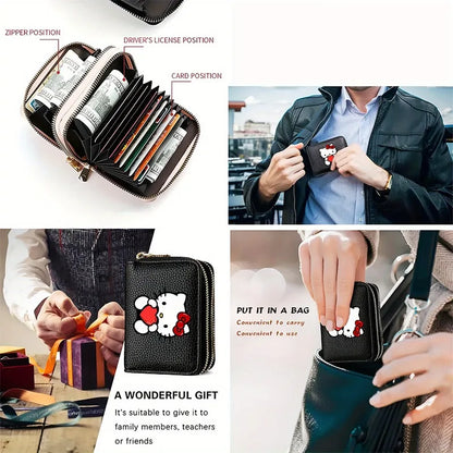 Hello Kitty Kuromi Zipper Wallet with Multi-slots PU Leather Slim Card Holder for Women Cute Gift with Bill Pocket.