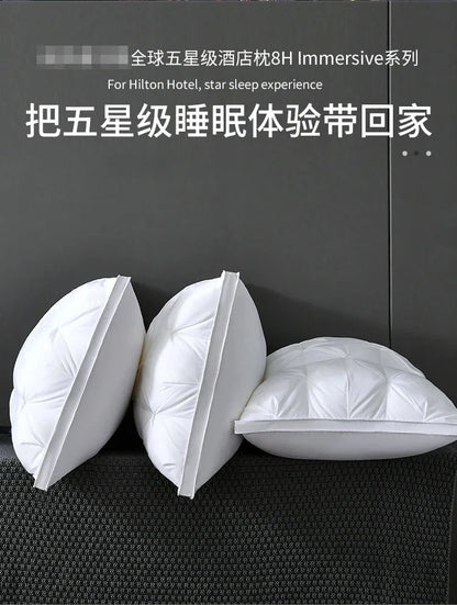 New Hilton Twisted Flower Bread Pillow Feather Velvet Neck Protection Hotel Pillow Core Single Person Not Easy to Collapse.