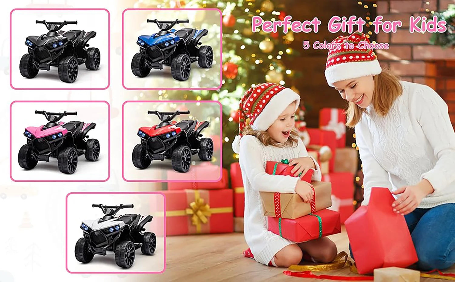 6V Electric Quad For Kids, Electric Car With LED Lights And Music, 1.5-3 km/h, Horn, ATV For Children, Perfect Gift For Kids.